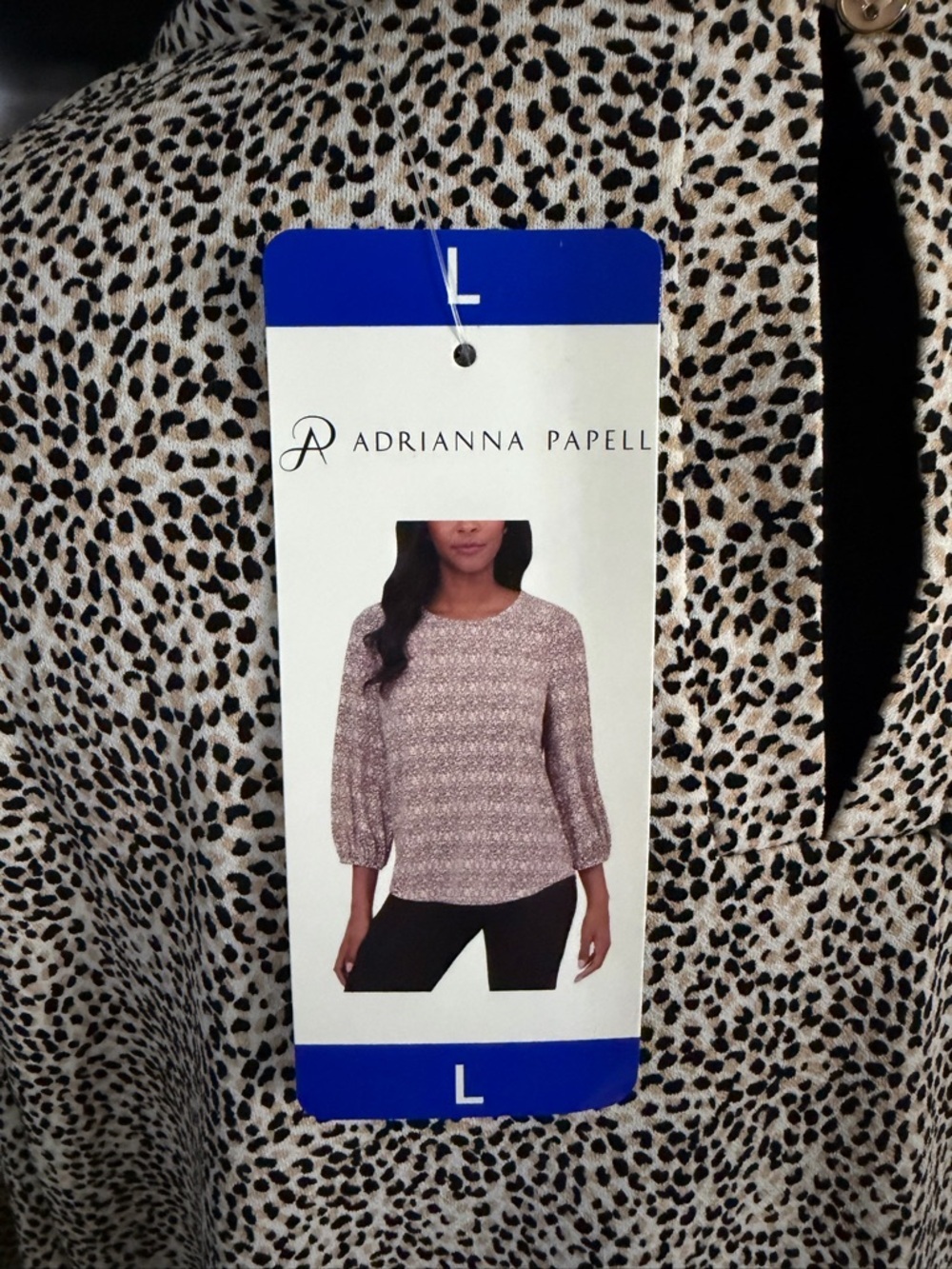 Adrianna Papell NWT Animal Print Blouse Size L Balloon Sleeve Keyhole Back Top - Picture 5 of 6